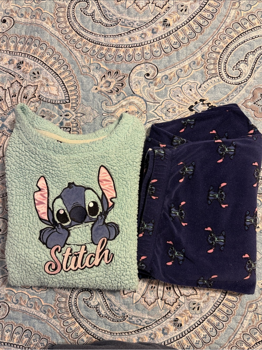 Disney Mint Green Fleece Stitch Pajama Top with Navy Stitch Print Pants - Picture 6 of 6